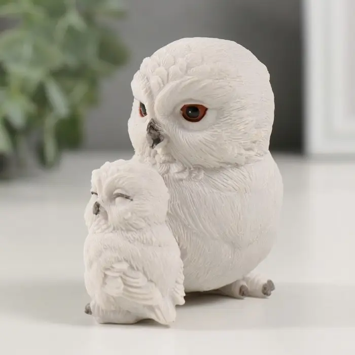 Сувенир полистоун  Сувенир полистоун "Белая сова с совёнком" 8х6х8,5 см