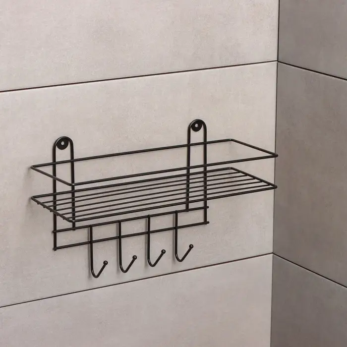 Полка для ванной прямая, 4 крючка, 33&times;12.5&times;21 см, чёрная