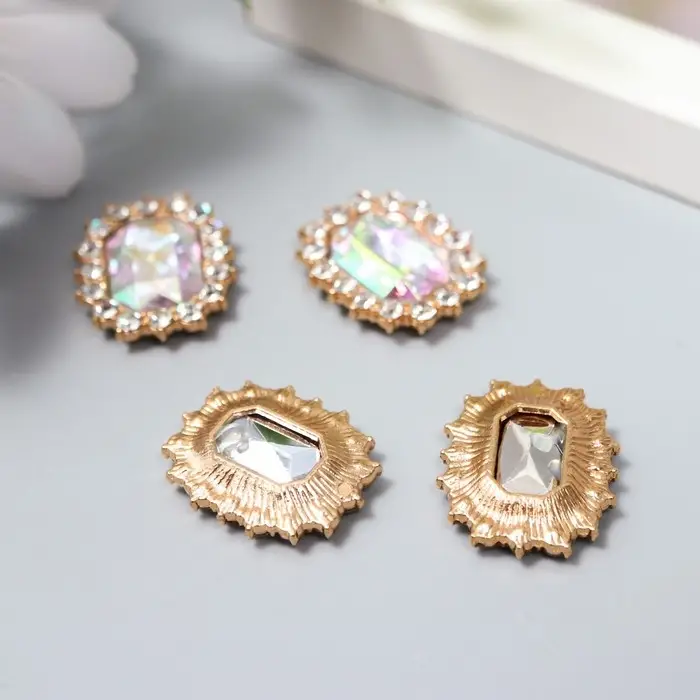 Декор для творчества металл "Медальон восьмиугольный" нежно-голубой кристалл стразы 2х1,5см