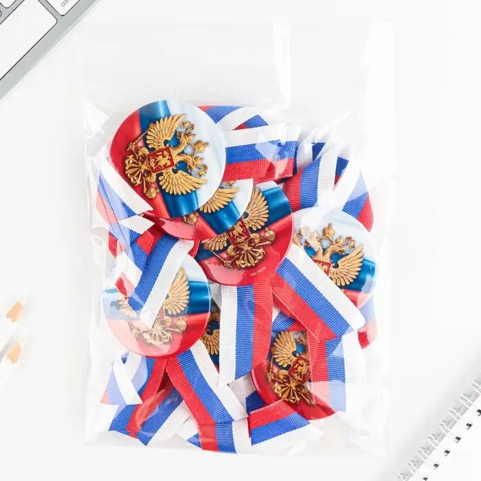 Значок закатной с лентой «Герб», триколор, d=56 мм Значок закатной с лентой «Герб», триколор, d=56 мм