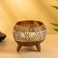 Подсвечник из кокоса, 15×15×13 см, белый