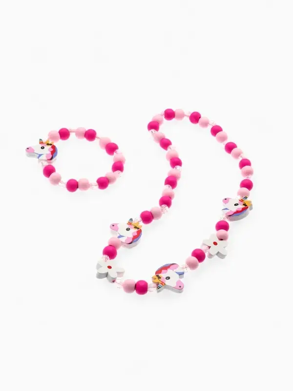Набор детских украшений Выбражулька &laquo;Единорожек&raquo;, 2 предмета: бусы, браслет, розовый