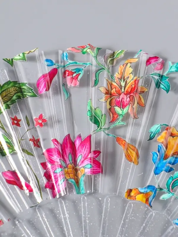 Веер складной пластик &laquo;Розовые и красные астры&raquo;, блеск, 23 см