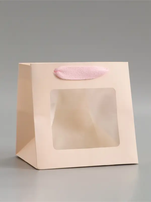 Пакет подарочный, крафт, с окном, &laquo;Розовый&raquo;, 15&times;15&times;15 см