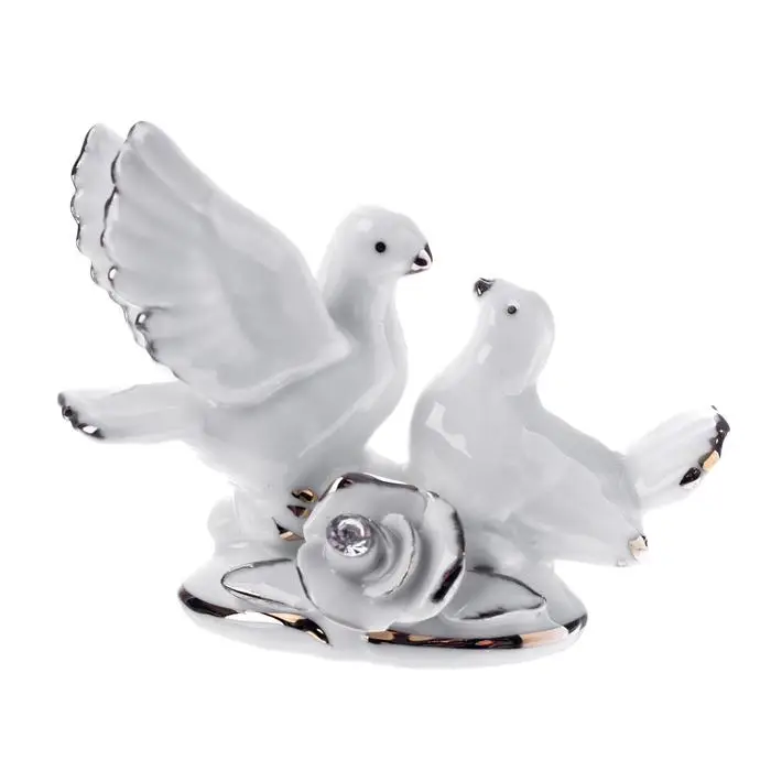 Сувенир "2 голубка с розой" белые со стразой мини 6,7х9,2х3 см