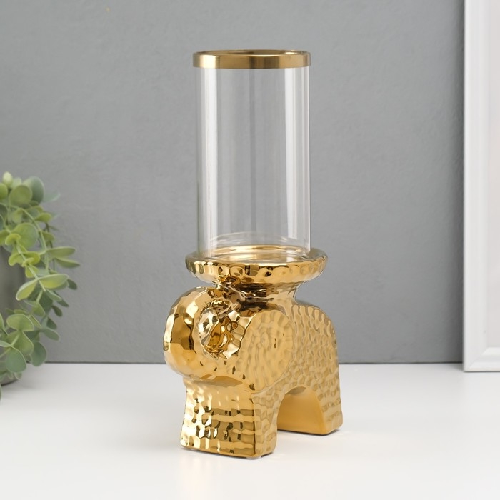 Подсвечник керамика, стекло на 1 свечу  Подсвечник керамика, стекло на 1 свечу "Слон" d=8 см золото 16х10х27 см