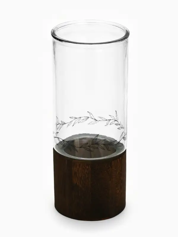 Ваза для цветов стеклянная с деревянной подставкой, 25.5&times;10 см, 1.25 литра