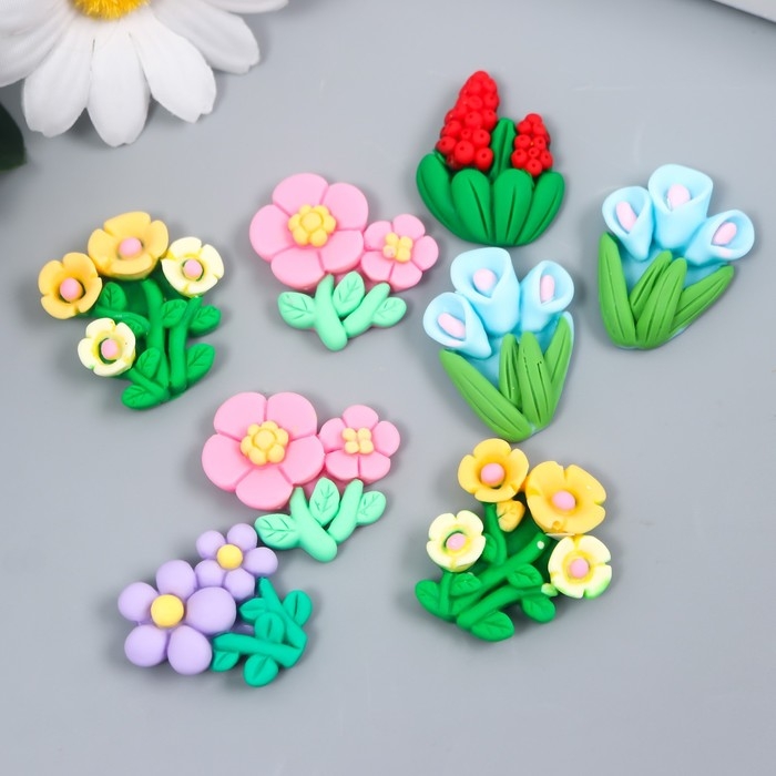 Декор для творчества пластик "Цветочный кустик" набор 8 шт 2,8х3х0,7 см
