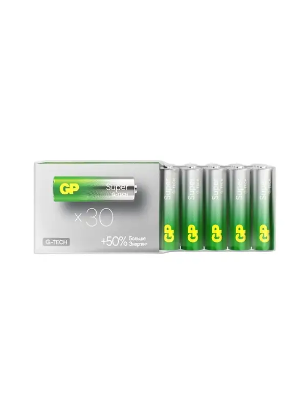 Батарейка алкалиновая GP Super Alkaline G-Tech, AA, LR6-30BOX, 1.5 В, набор, 30 шт.