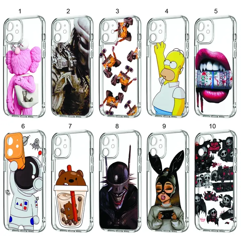 Чехол IPh 12 (6.1) 2.0mm TPU Clear case с принтами в ассортименте