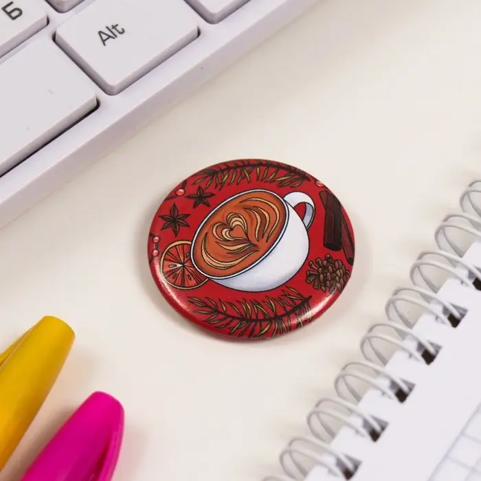 Значок закатной d=35 мм Значок закатной d=35 мм "Кофе" 6,5х6,5 см