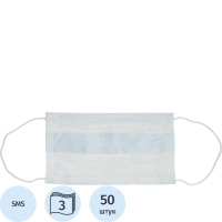 Маска медицинская 3-х сл.,резинка,голуб. классик п_э 50шт/уп