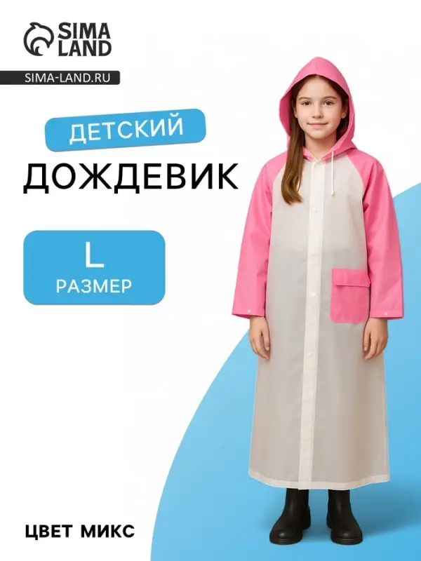 Дождевик детский &laquo;Гуляем под дождём&raquo;, размер L, розовый