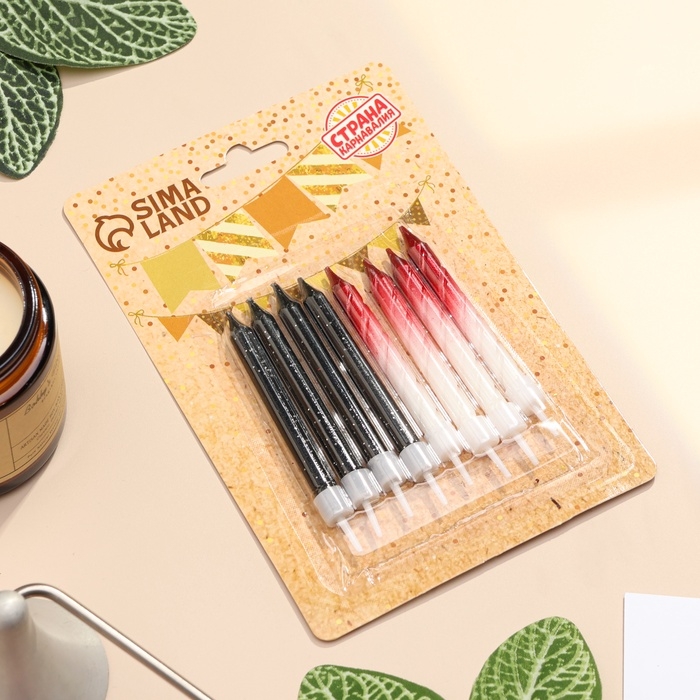 Свечи для торта Свечи для торта "Спираль", 6 шт, черные и градиент белый с красным