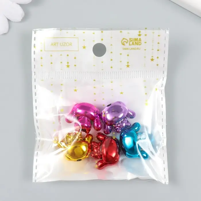 Бусина для творчества пластик "Зайчик глянцевый металлик" МИКС 2,1х1,6х1,3 см