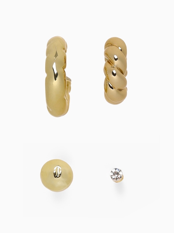 Набор серьги и каффы 4 шт «Мятые» переплетение, цвет золото