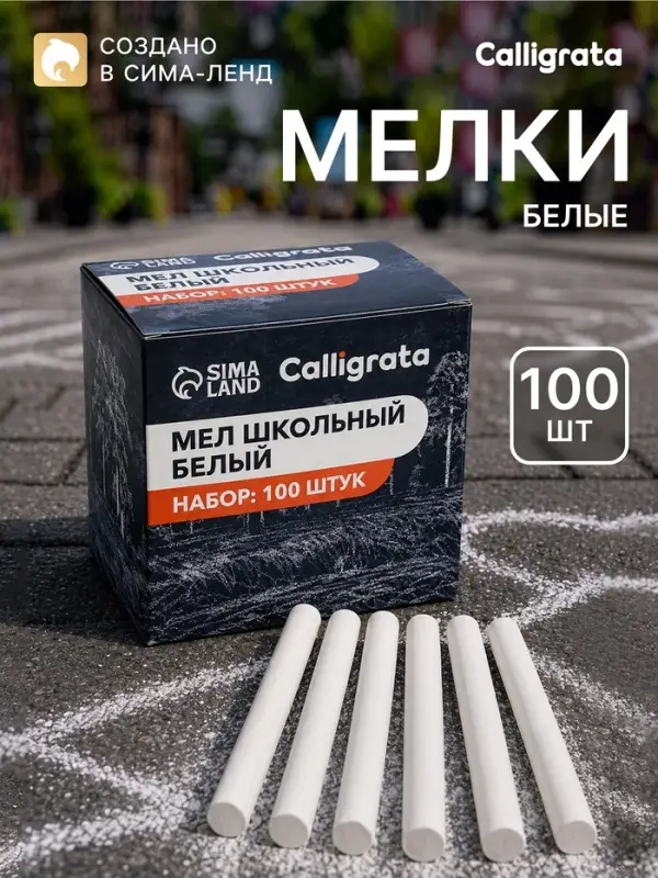 Мел школьный, белый, набор 100 штук, круглый, беспыльный, в картонной коробке