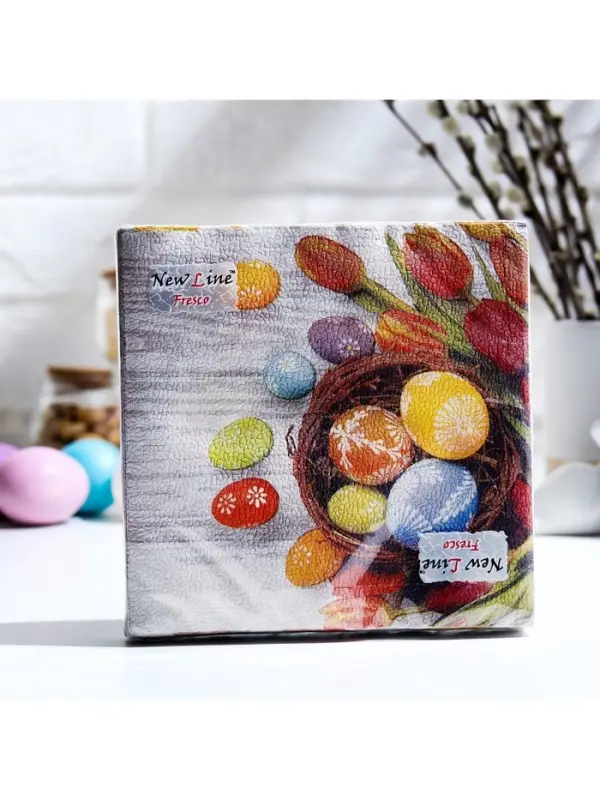 Пасхальные салфетки бумажные New Line Fresco &laquo;Яйца, Тюльпаны&raquo;, 2 слоя, 33&times;33 см, 20 шт.