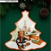 Блюдо сервировочное новогоднее Доляна &laquo;Московский мишка&raquo;, 24.5&times;24.7&times;2 см, стекло, белое
