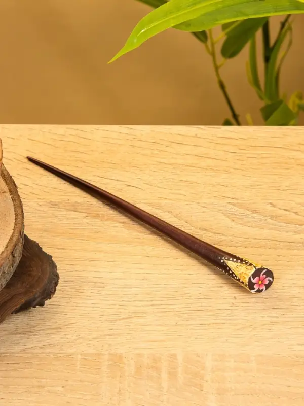 Заколка для волос Заколка для волос "Цветок" дерево Албезия, 17 см, цв. чёрно-розовый