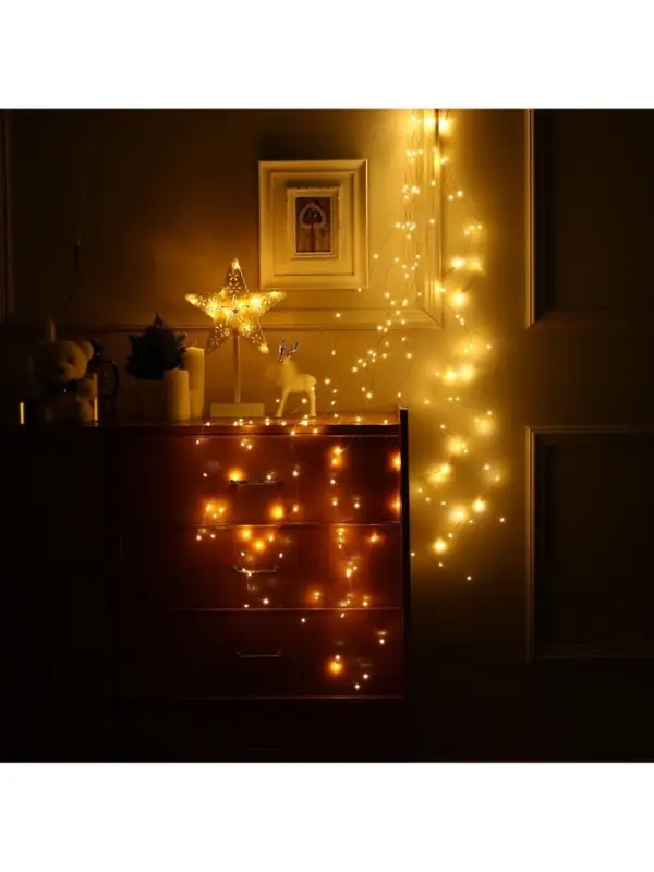 Гирлянда &laquo;Конский хвост&raquo; 10 нитей по 2 м, IP20, медная нить, 200 LED, свечение тёплое белое, 12 В