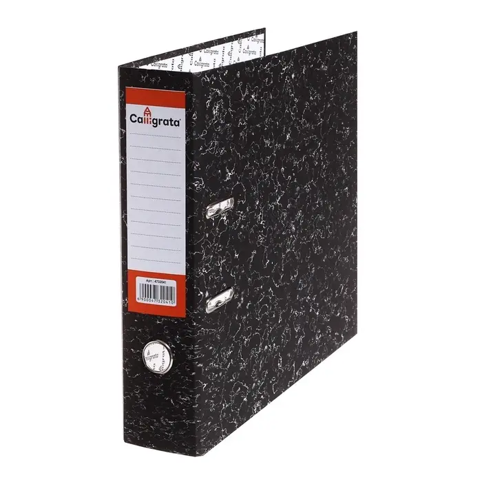 Папка-регистратор 75 мм, А4, эконом мрамор, черная, МИКС