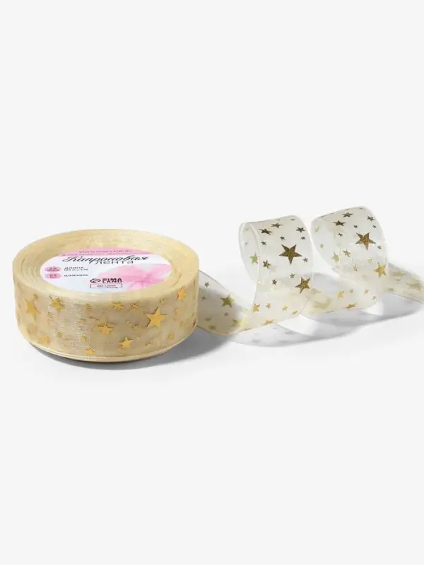 Лента капроновая с тиснением &laquo;Звёзды&raquo;, 25 мм, 23&plusmn;1 м, бежевая