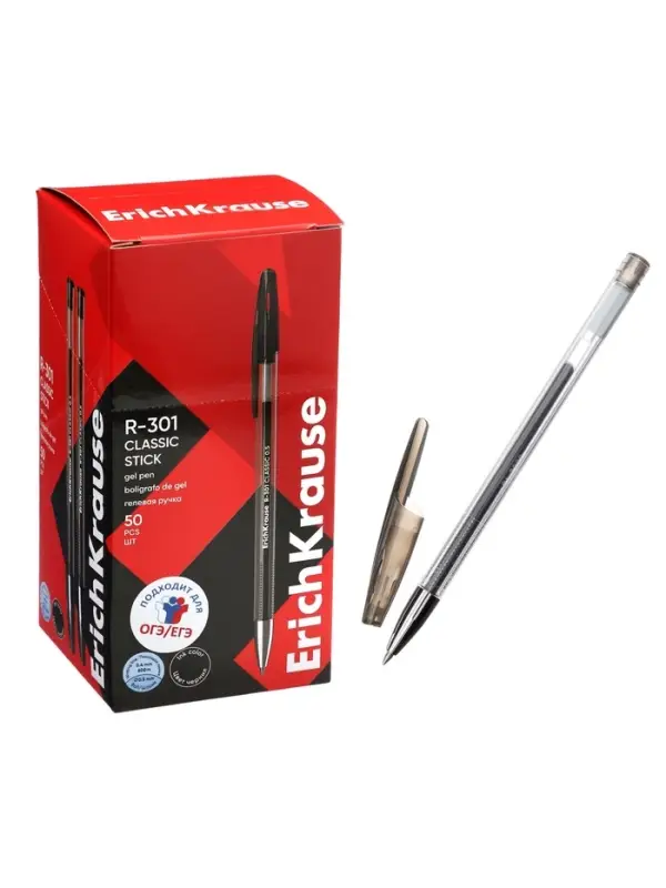 Ручка гелевая ErichKrause R=301 Gel Stick Classic, узел 0.5 мм, чёрная
