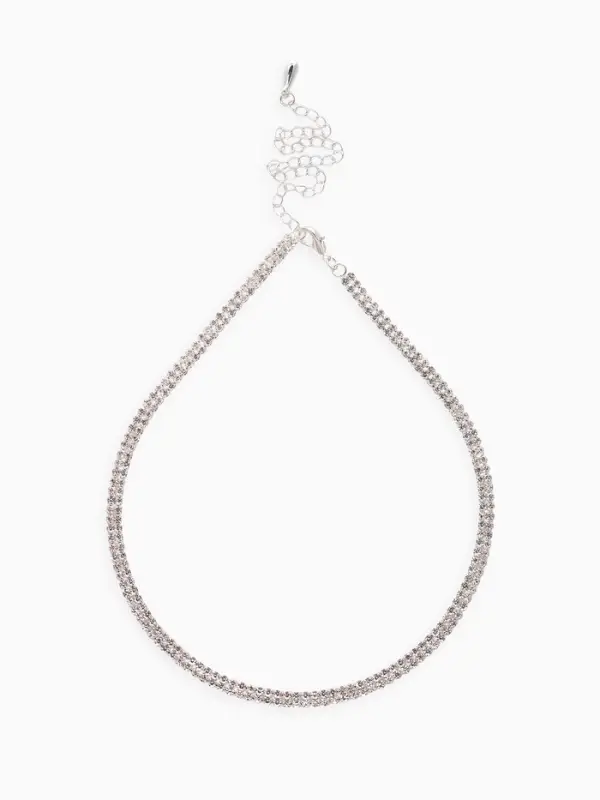 Набор 2 предмета: серьги, чокер &laquo;Лёд&raquo;, два ряда, белый в серебре, 32 см