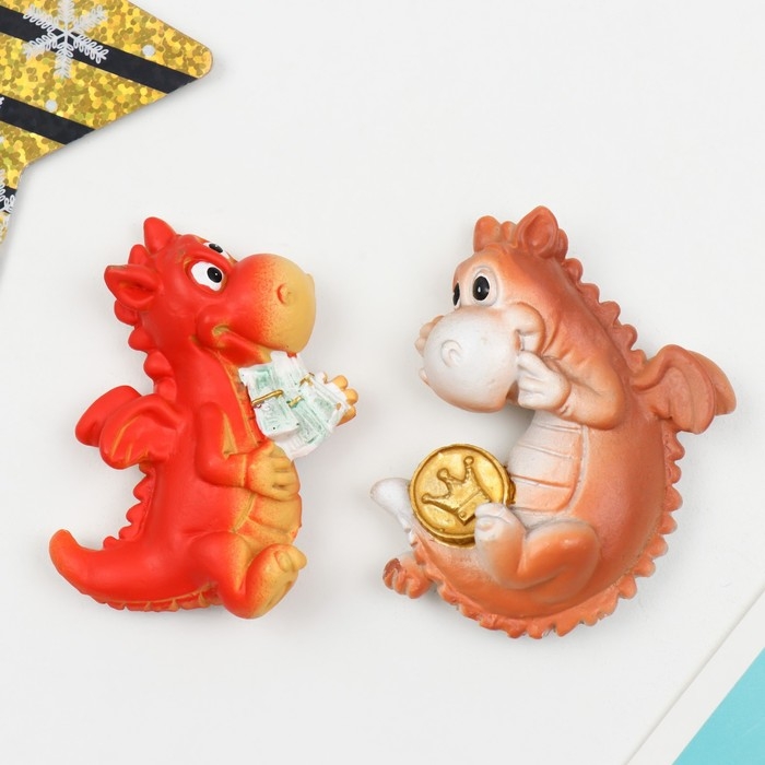 Магнит полистоун  Магнит полистоун "Денежный дракоша" МИКС 4,5х1,5х6,5 см