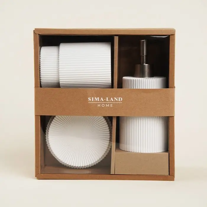 Аксессуары для ванной SL Home, 3 предмета: дозатор, мыльница, стакан, белые