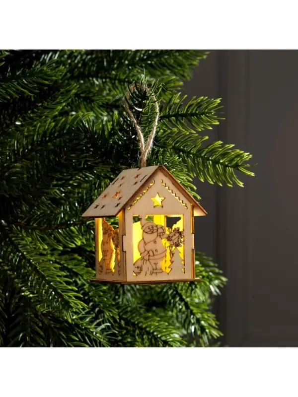 Ёлочная игрушка &laquo;Домик с Дедом Морозом и ёлкой&raquo;, 7.5&times;6.5&times;6 см, от батареек, свечение тёплое белое