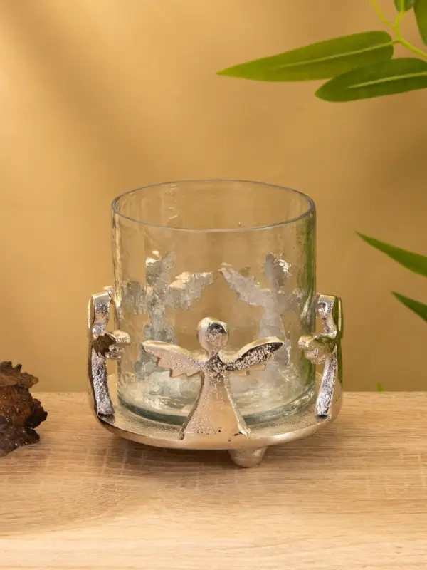 Подсвечник со стеклом &laquo;Ангелочки&raquo;, 11&times;11&times;11 см, алюминий