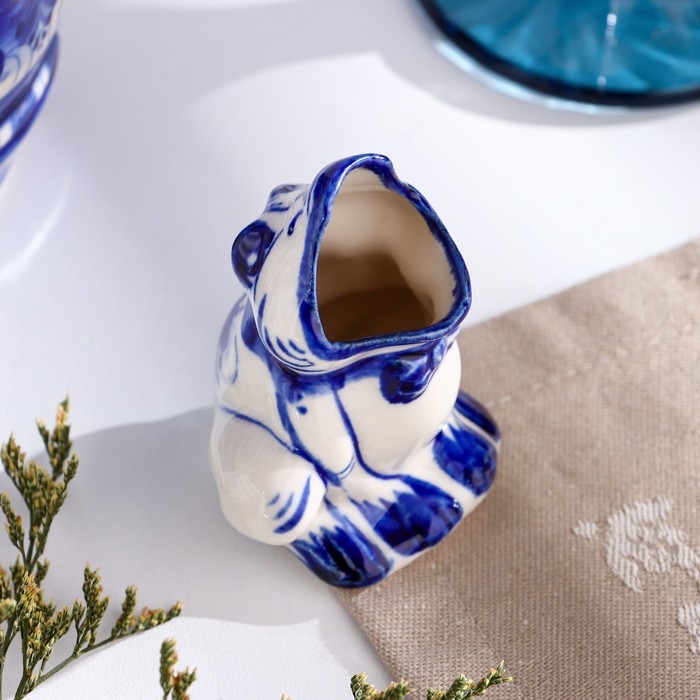 Подставка для зубочисток  Подставка для зубочисток "Лягушка", гжель, фарфор, h=7,5см