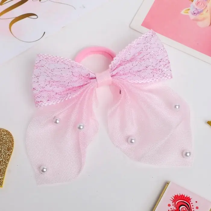 Бант для волос на резинке &laquo;Бантик Лили воздушный&raquo;, 8&times;7 см, розовый