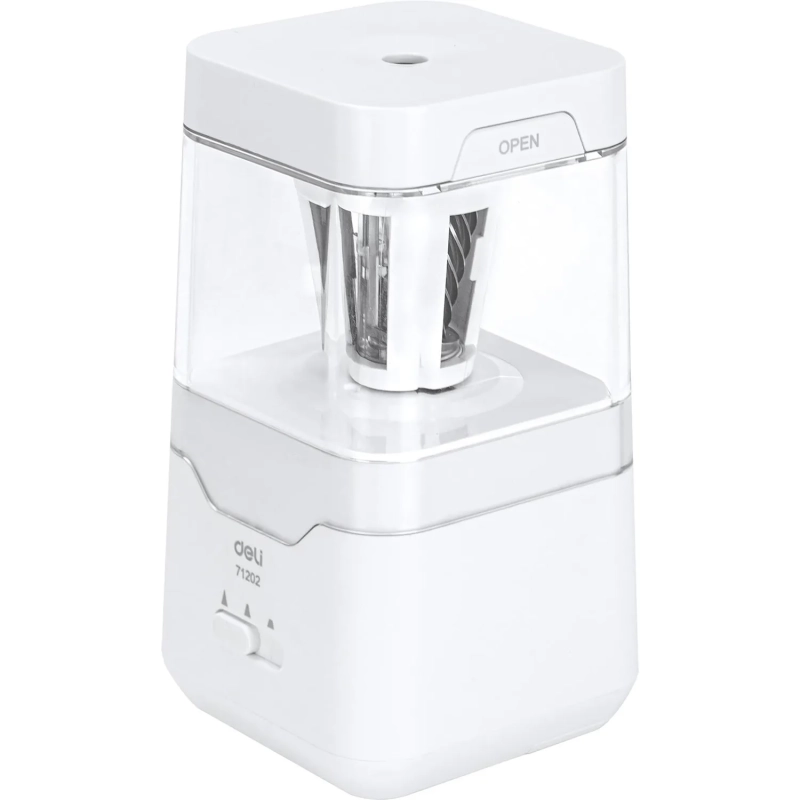 Точилка для карандашей электрич. Deli, 1 отв., пластик ,батарея+ USB, белый