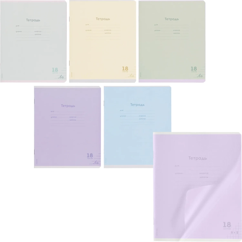 Тетрадь ЛИНИЯ 18л.проз.пласт.обл.plastic cover КЛАССИКА NEW ассорти,18-1399