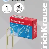 Скрепки канцелярские ErichKrause, 28 мм, 100 шт., омедненные, картонная упаковка