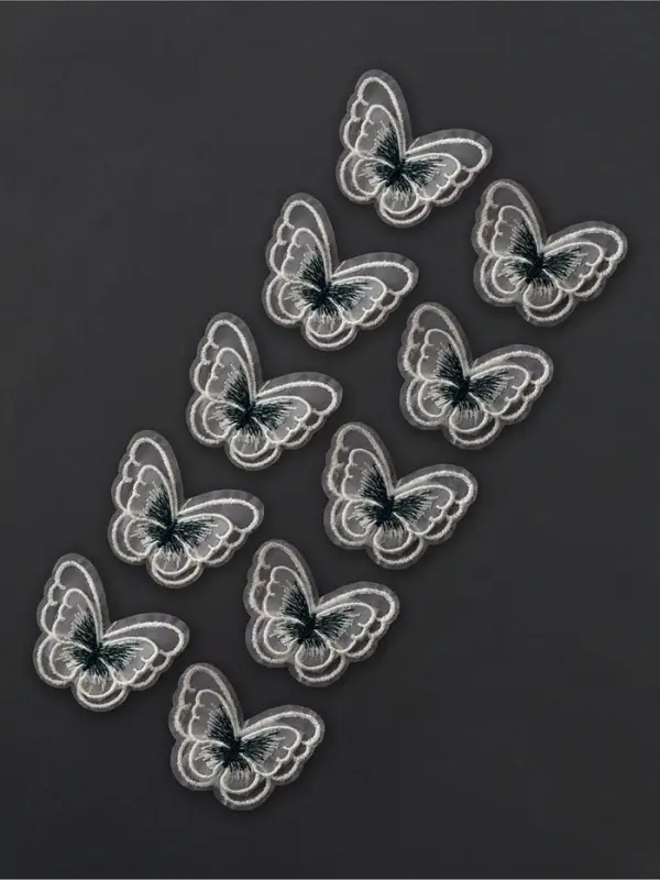 Аппликация для одежды &laquo;Бабочка&raquo;, текстильная, 5&times;4 см, 10 шт., зеленая, белая