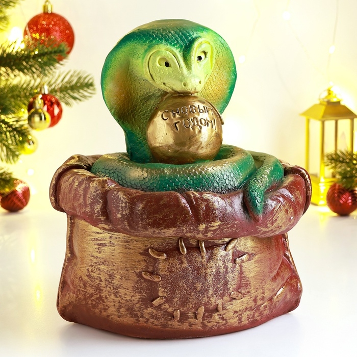 Новый год. Символ 2025. Копилка Новый год. Символ 2025. Копилка "Змея в мешке" 21х18х23см, цветная