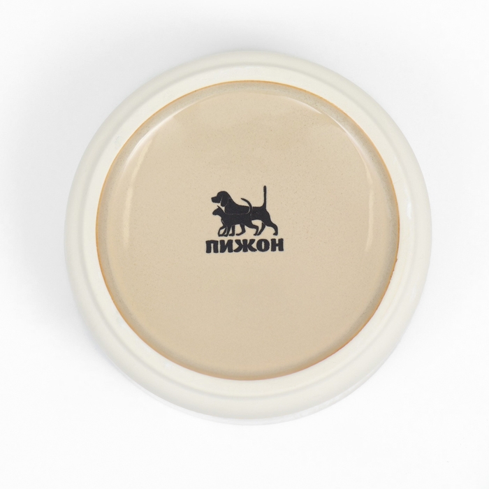 Миска керамическая на подставке 450 мл 13 х 5 см бежевая с белым Миска керамическая на подставке 450 мл 13 х 5 см бежевая с белым