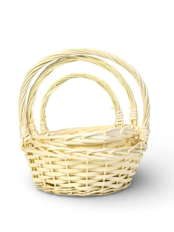 Набор корзин 3 шт ИВА 27x27x11 22x22x10 15x15x9 см ПЛЕТ ручка h=17/14/12 см  выбел