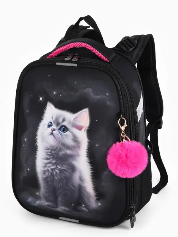 Рюкзак школьный для девочки &laquo;Котёнок&raquo;, Stavia, эргономичная спинка, 30&times;16&times;38 см, чёрный