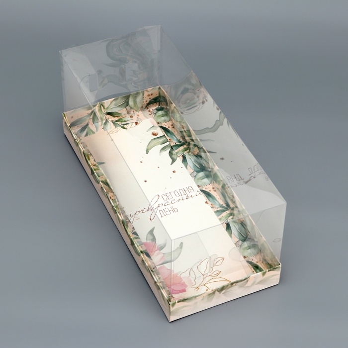 Коробка с прозрачной крышкой под рулет, Коробка с прозрачной крышкой под рулет, "Подарок для тебя", 30 х 12 х 12 см. Кондитерская упаковка
