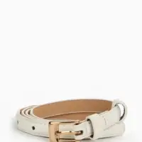 Ремень женский тонкий, 110&times;1.3 см, классическая пряжка металл, золотистая, белый