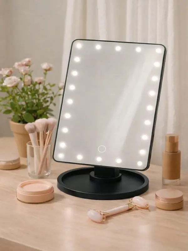 Зеркало KZ-06, подсветка, сенсорная кнопка, 22 диода, 26.5&times;16&times;12 см, 4хАА, чёрное