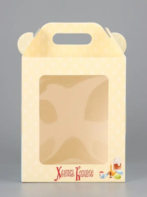 Коробка подарочная пасхальная с окном, с фронтальной загрузкой «Верба» 15×15×18 см