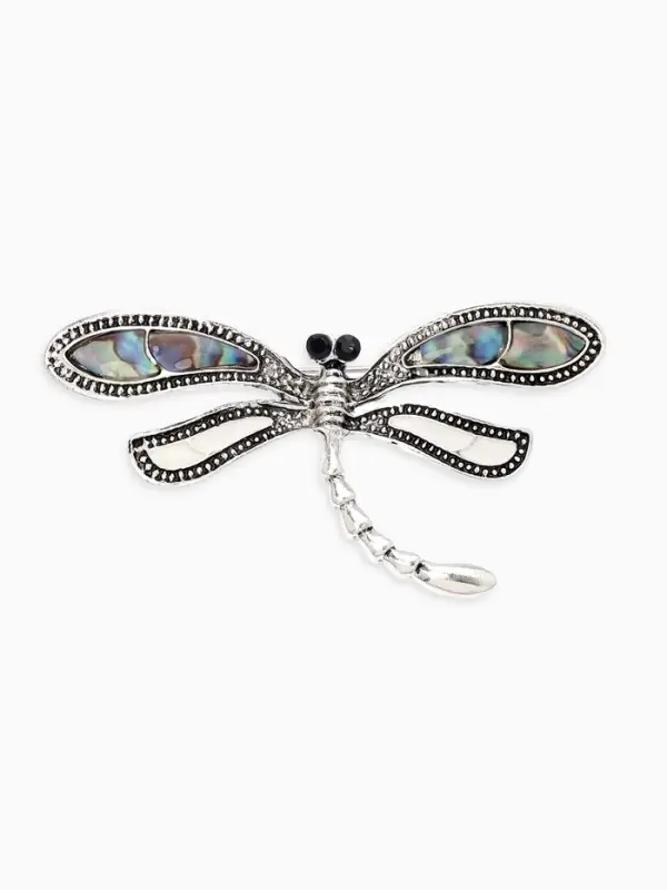 Брошь &laquo;Стрекоза&raquo; ракушка, цветная в чернёном серебре
