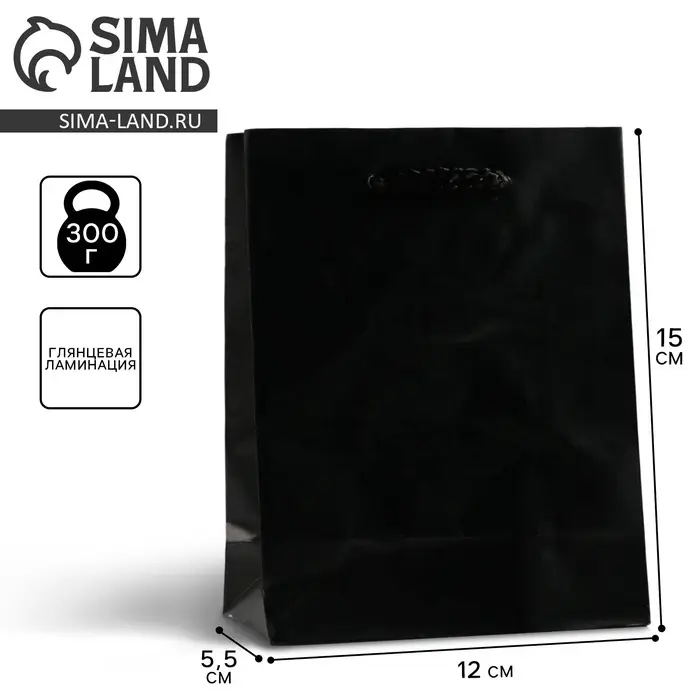 Пакет подарочный ламинированный, упаковка, «Чёрный», S 12 х 15 х 5.5 см