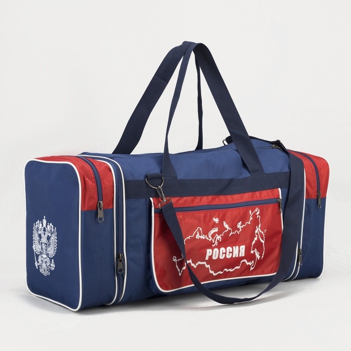 Сумка дорожная на молнии, с увеличением, 3 наружных кармана, длинный ремень, цвет синий/красный Сумка дорожная на молнии, с увеличением, 3 наружных кармана, длинный ремень, цвет синий/красный